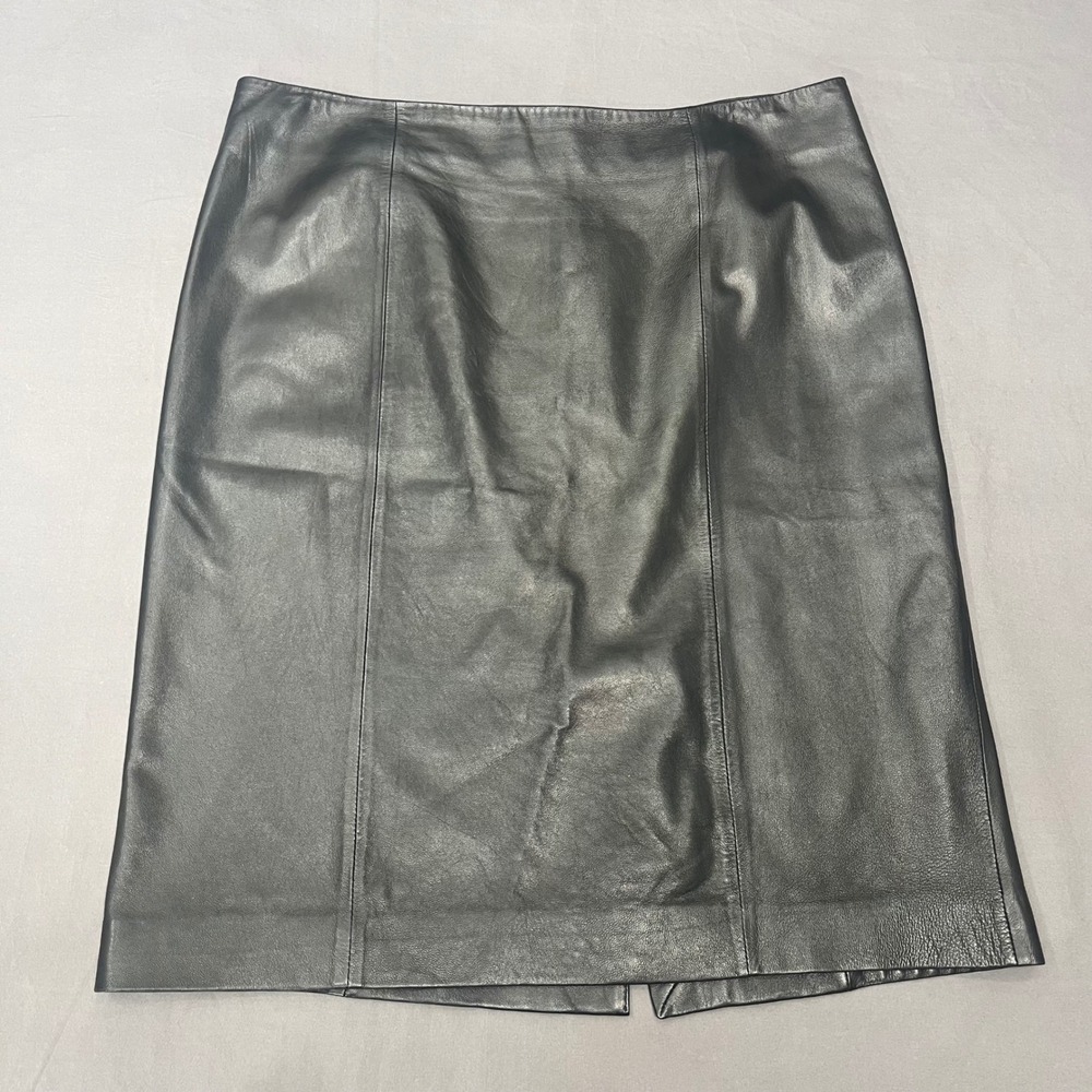 Talbots Womens Black Genuine‎ Leather Pencil Skirt Size 10 Knee Length Back Vent